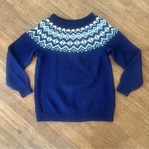 Hand knit Navy Fair Isle Patterned Sweater, Sz L (see measurement)